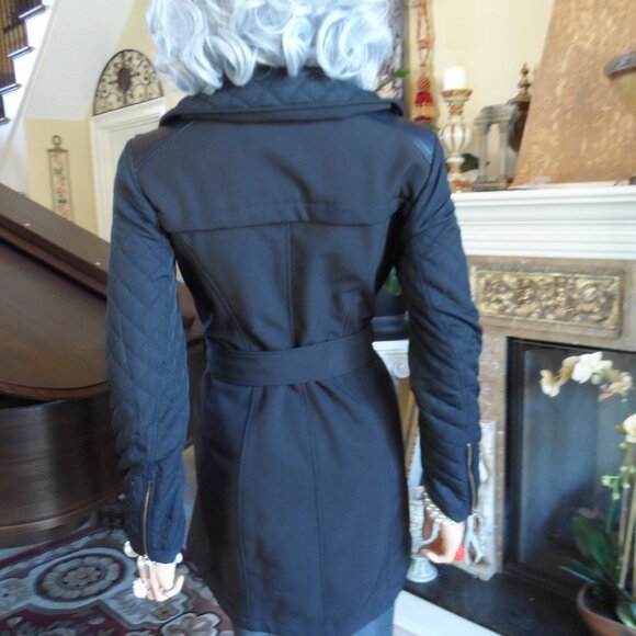 Michael Kors Black Belted Quilted Pea Coat Size PXS - Picture 14 of 16